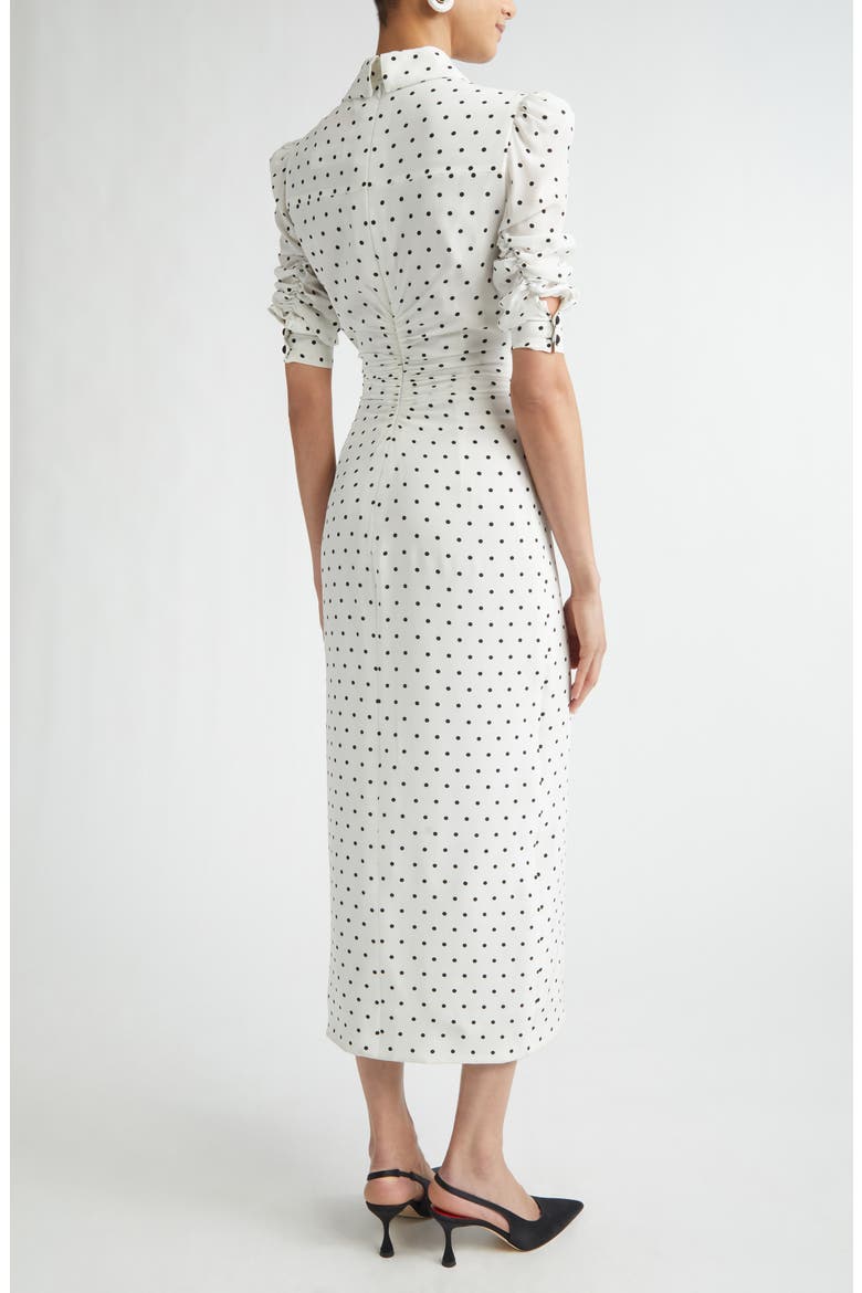 Polka Dot Fitted Ruched Silk Crêpe de Chine Shirtdress, Alternate, color, IVORY MULTI