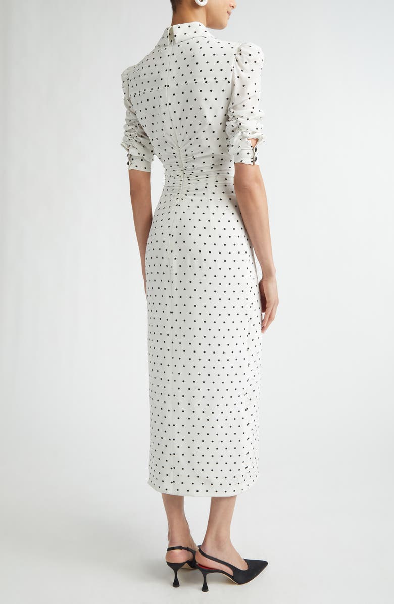 Carolina Herrera Polka Dot Fitted Ruched Silk Crêpe de Chine Shirtdress, Alternate, color, Ivory Multi