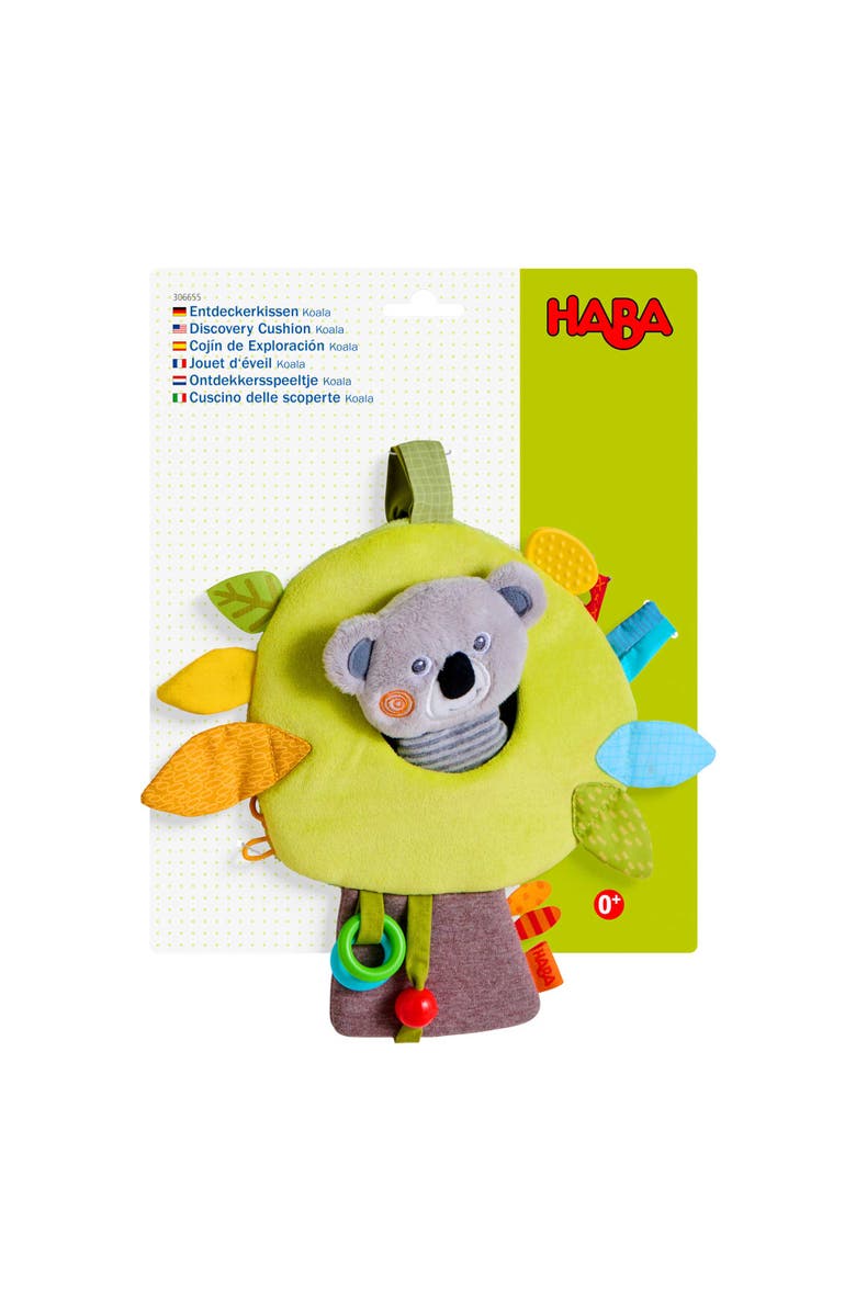 HABA Koala Hanging Toy for Babies, Stroller and Car Seat Toy - Interactive Plush Activity Center with Rattle, Crinkle, Taggies for Babies, Alternate, color, Yellow Multi