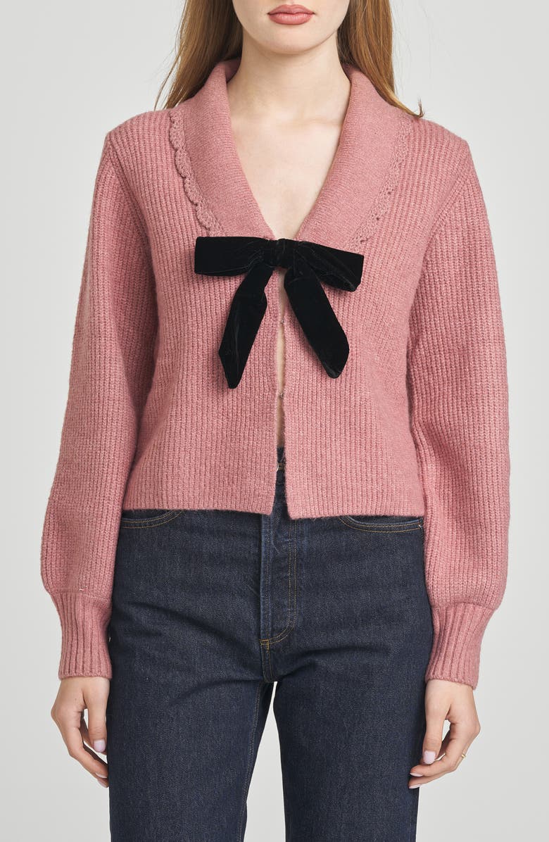 WAYF Sloane Bow Cardigan, Main, color, Rose Mauve