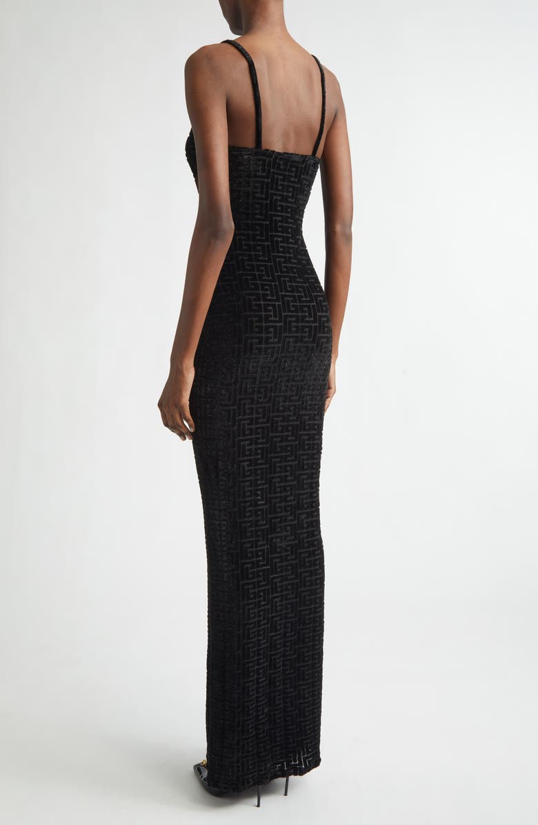 Balmain Monogram Velvet Jacquard Dress, Alternate, color, Eap Black/Black