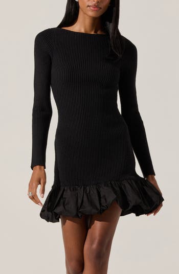 Carlene Long Sleeve Mixed Media Bubble Hem Minidress