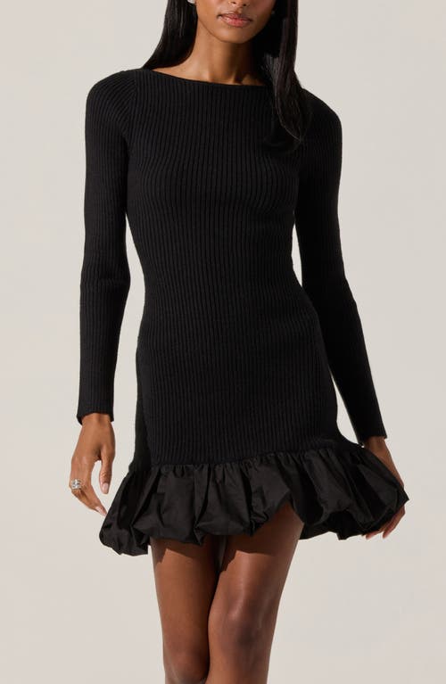 Astr The Label Carlene Long Sleeve Mixed Media Bubble Hem Minidress In Black