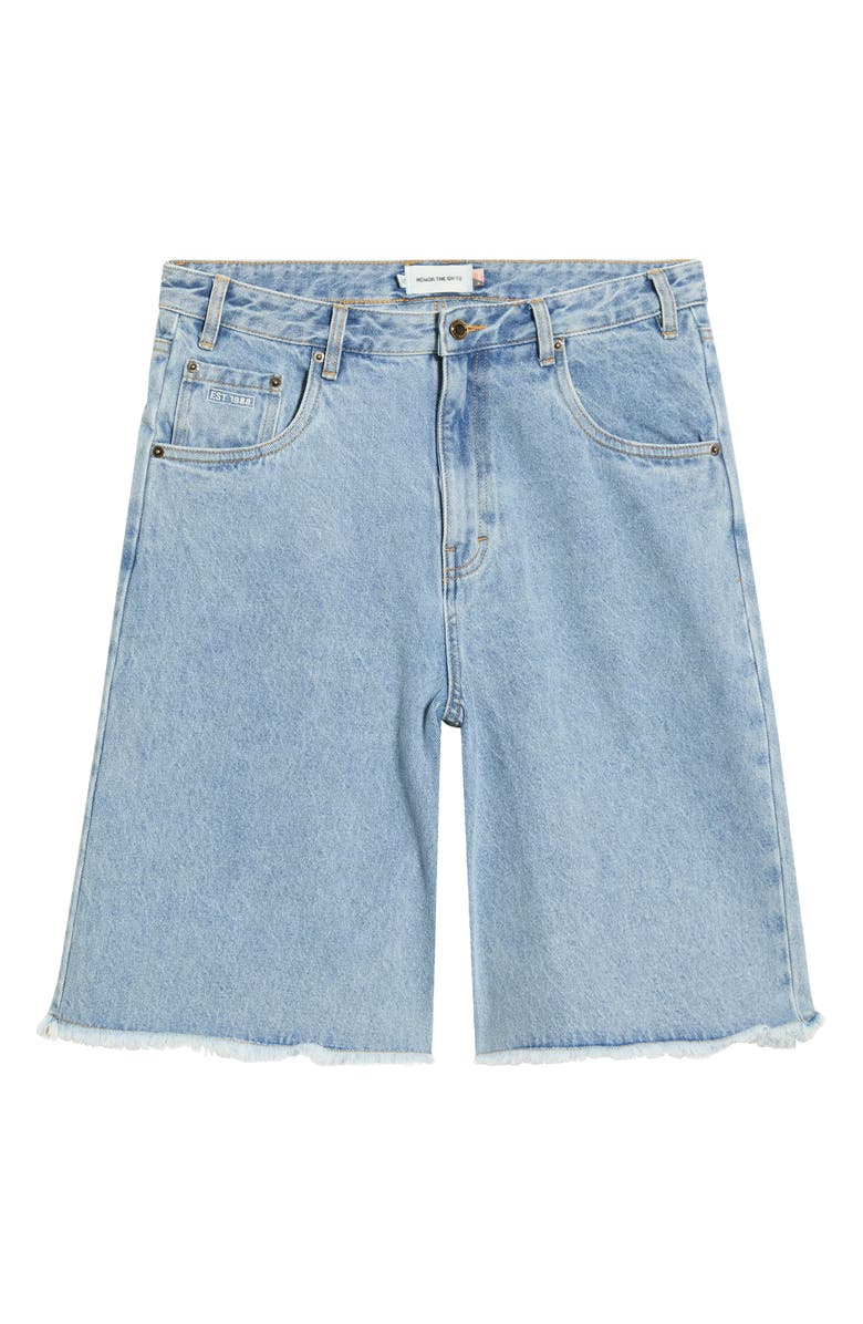 HONOR THE GIFT Fray Hem Denim Bermuda Shorts, Main, color, Indigo
