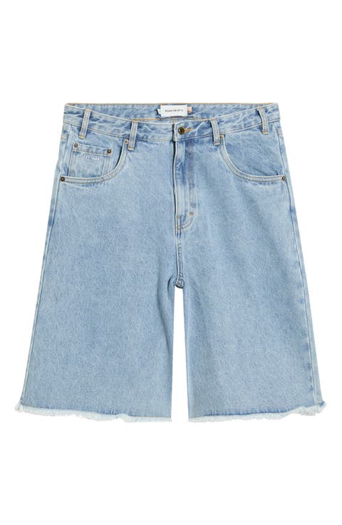 Fray Hem Denim Bermuda Shorts