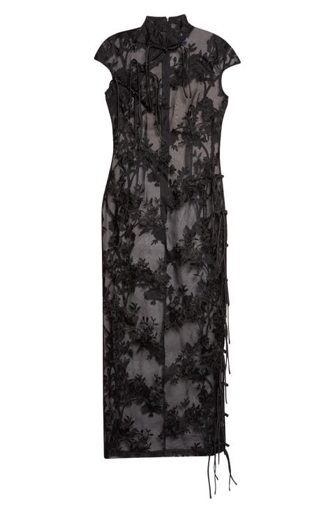 Xinyi Floral Embroidered Silk Organza Qipao Dress