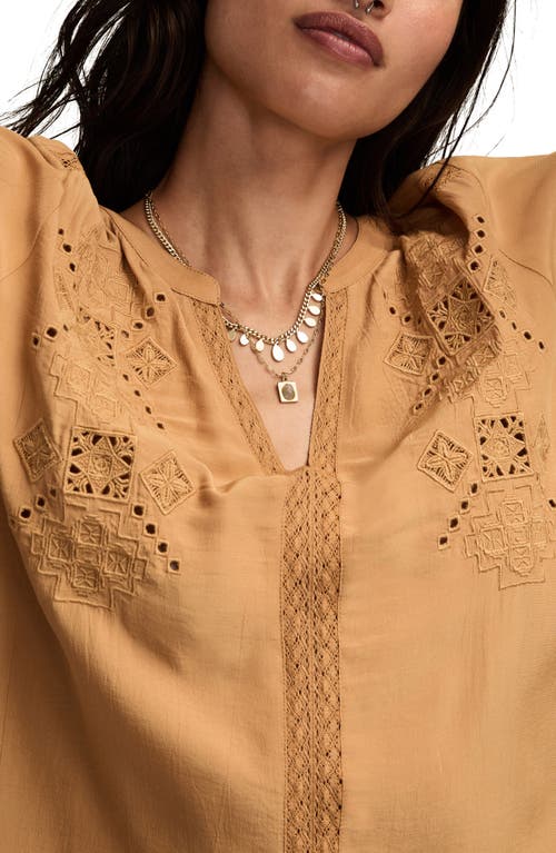 Lucky Brand Schiffli Lace Accent Peasant Top In Red