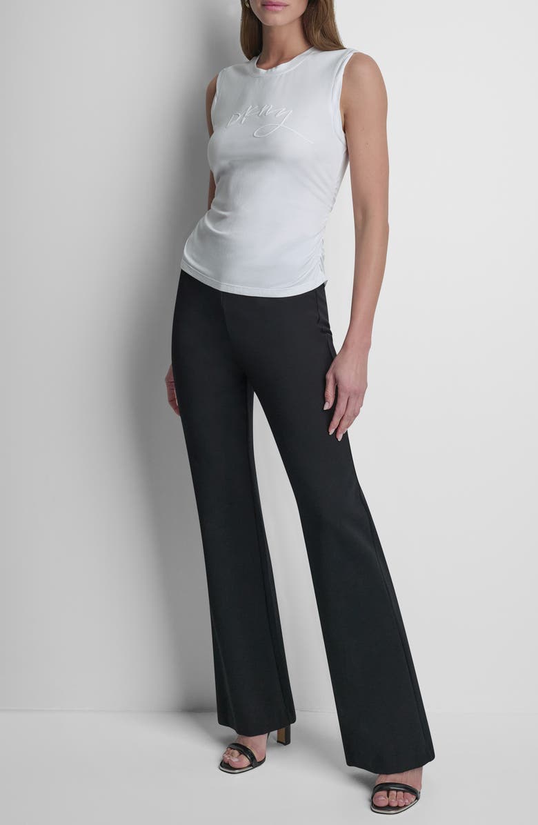 DKNY Script Ruched Cotton Blend Tank, Alternate, color, White