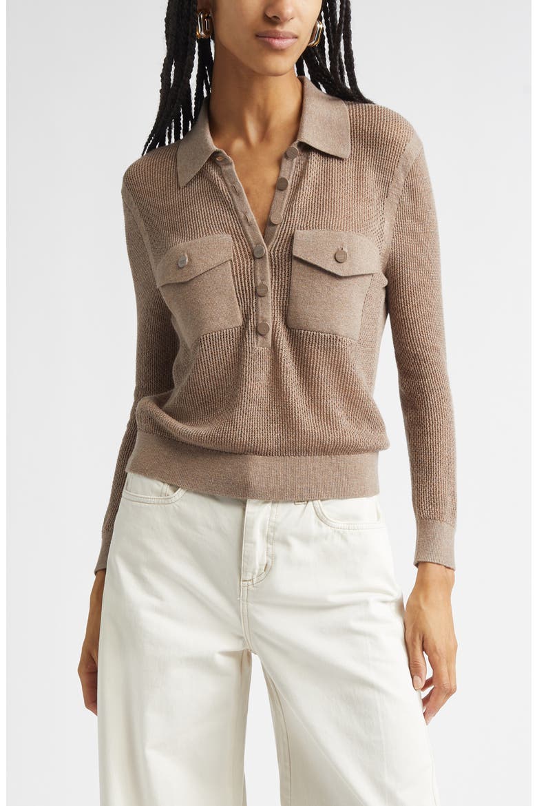 Carine Pointelle Polo Sweater, Main, color, MUSHROOM