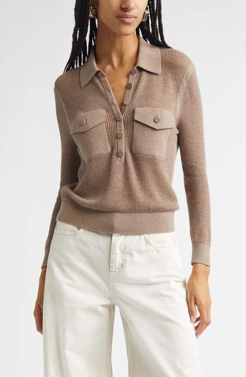 Carine Pointelle Polo Sweater