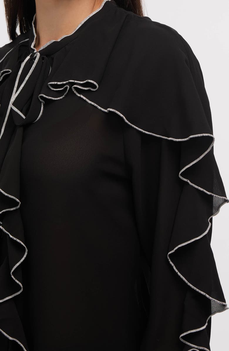 NVLT Contrast Ruffle Button-Up Shirt, Alternate, color, Black