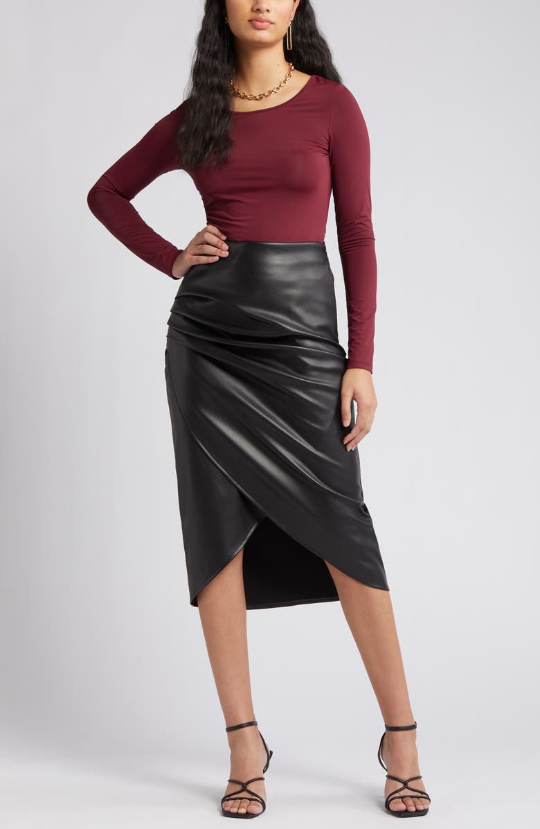 VERO MODA High Waist Faux Leather Tulip Skirt, Main, color,