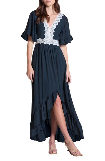 WISHLIST Lace Trim High-Low Dress in Navy at Nordstrom Rack, Size Small