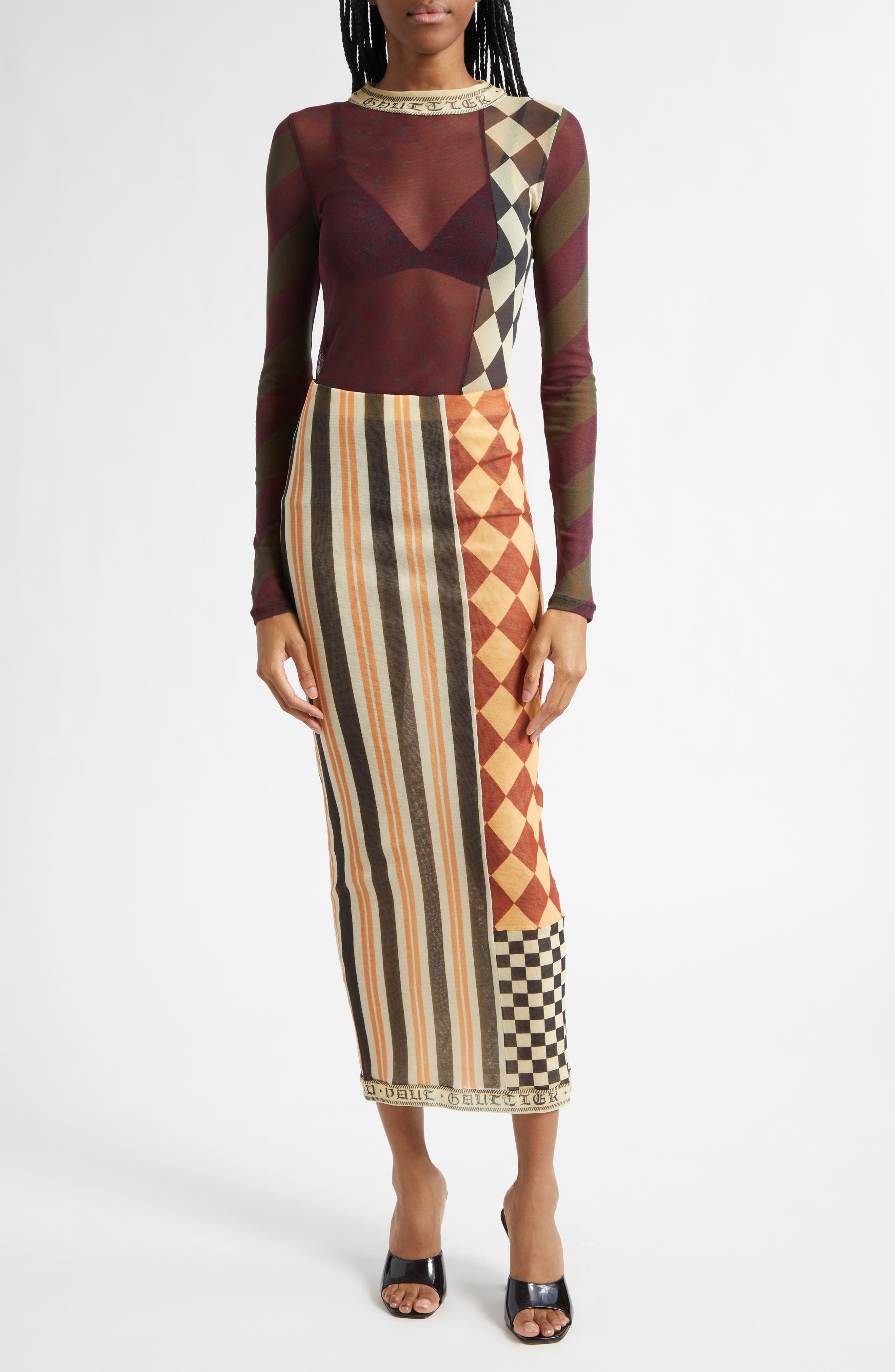 Patchwork Print Mesh Maxi Skirt - image 2