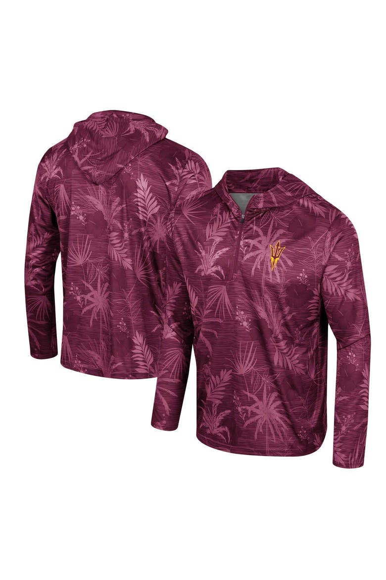 Men's Colosseum Maroon Arizona State Sun Devils Palms Printed Lightweight Quarter-Zip Hooded Top, Main, color, Maroon