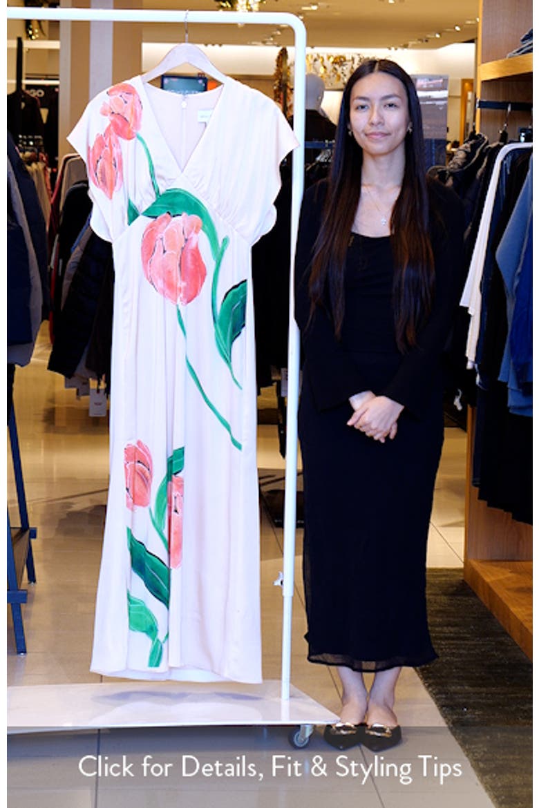 Madelyn Floral Flutter Sleeve Satin Maxi Dress video
