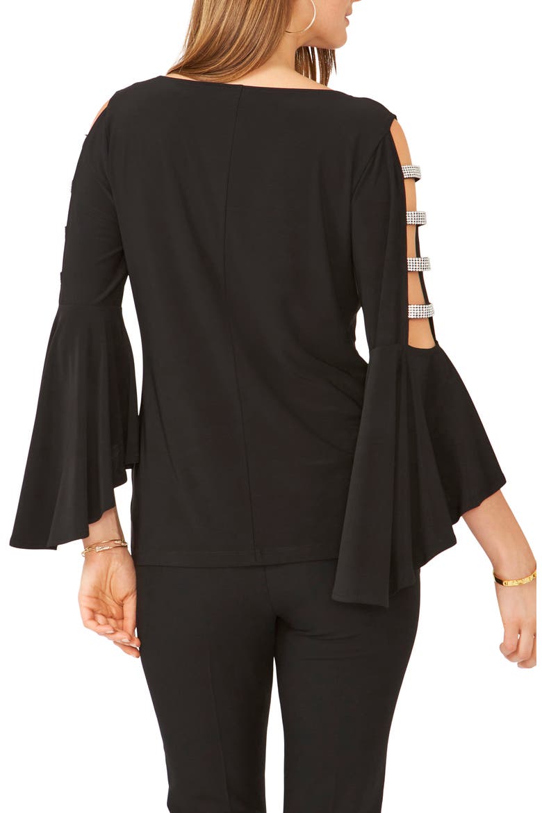 Ladder Trim Bell Sleeve Top, Alternate, color, BLACK