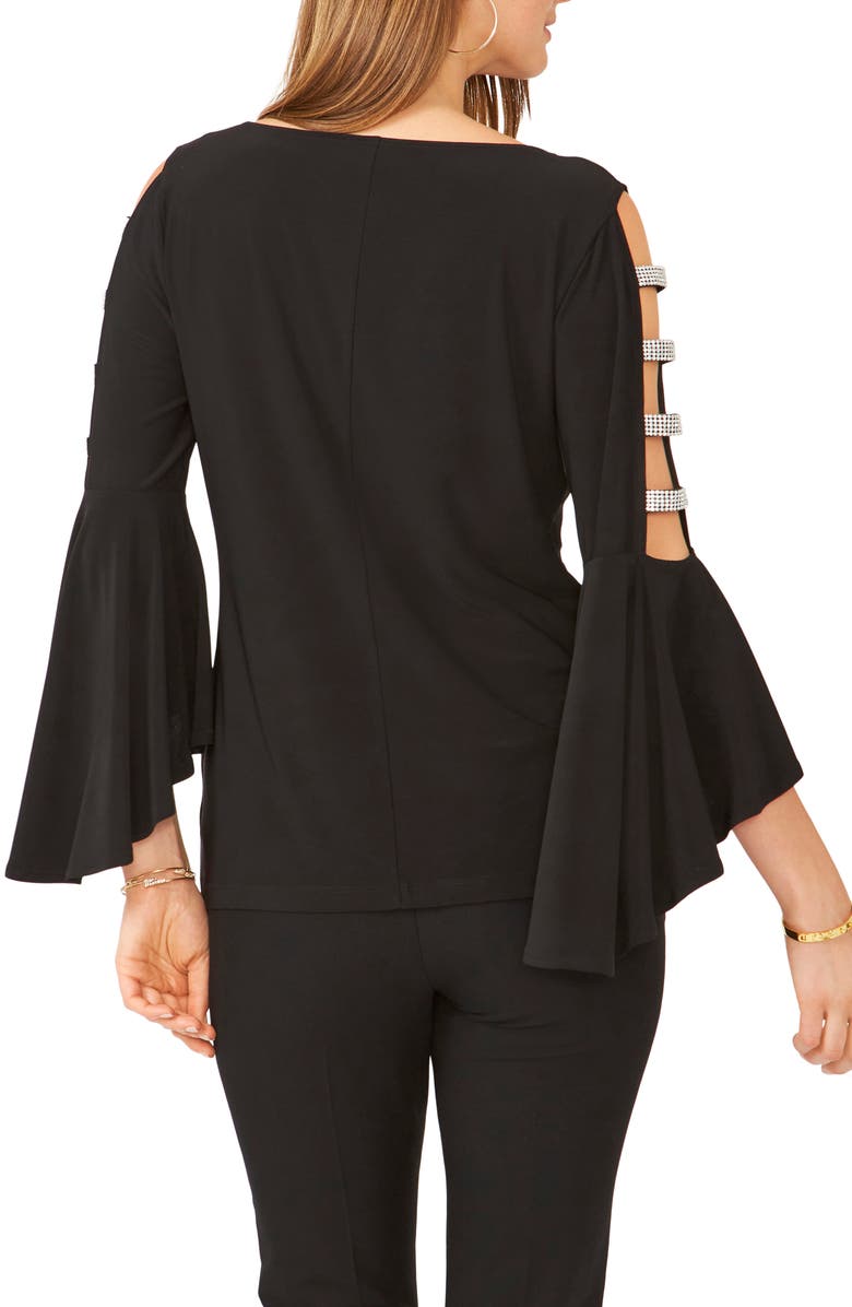 Chaus Ladder Trim Bell Sleeve Top, Alternate, color, Black