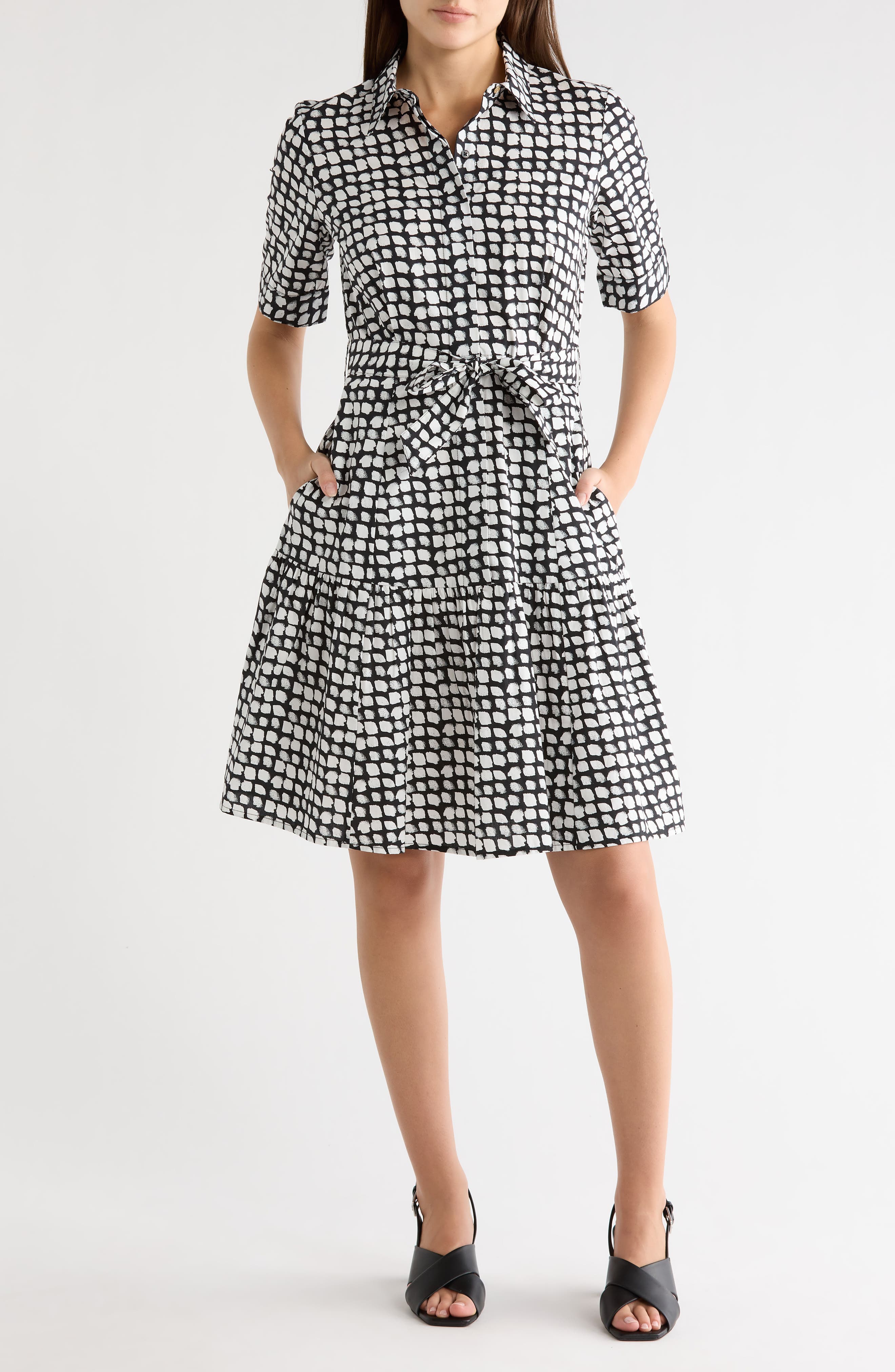 Calvin Klein Geometric Short Sleeve Cotton Shirtdress