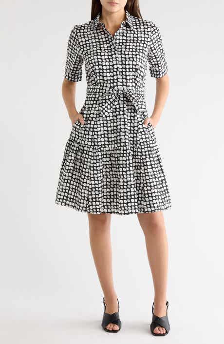 Calvin Klein Geometric Short Sleeve Cotton Shirtdress