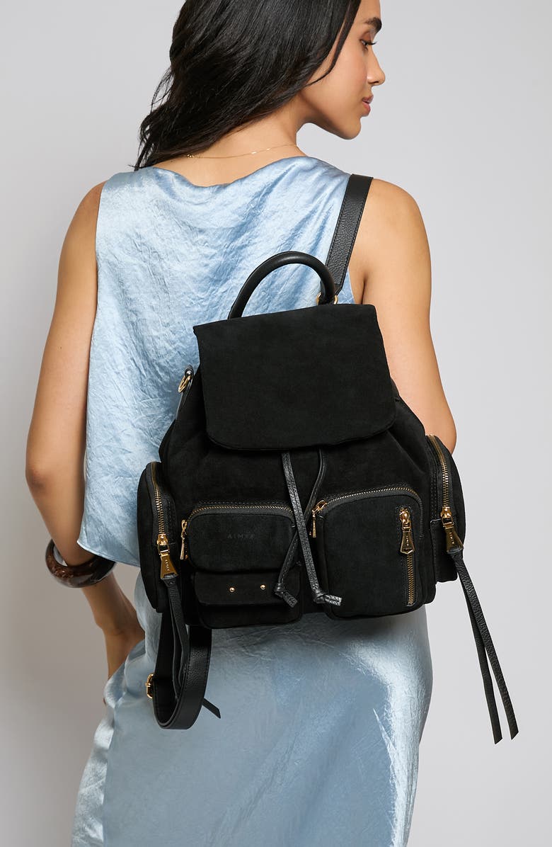 AIMEE Away We Go Backpack, Alternate, color, Black Suede W Nostalgic Gold