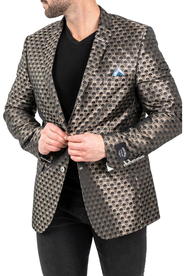 Skullrepeat Brown Jacquard Blazer, Alternate, color, BROWN