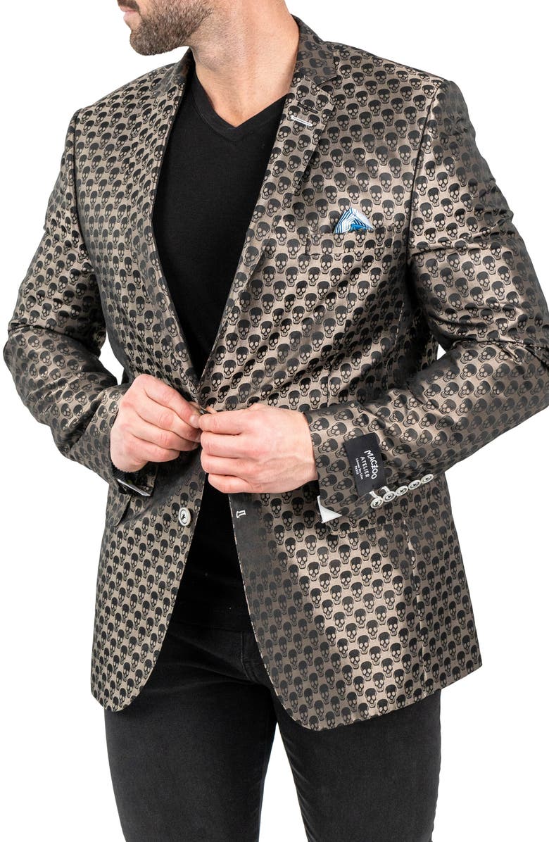 Maceoo Skullrepeat Brown Jacquard Blazer, Alternate, color, Brown