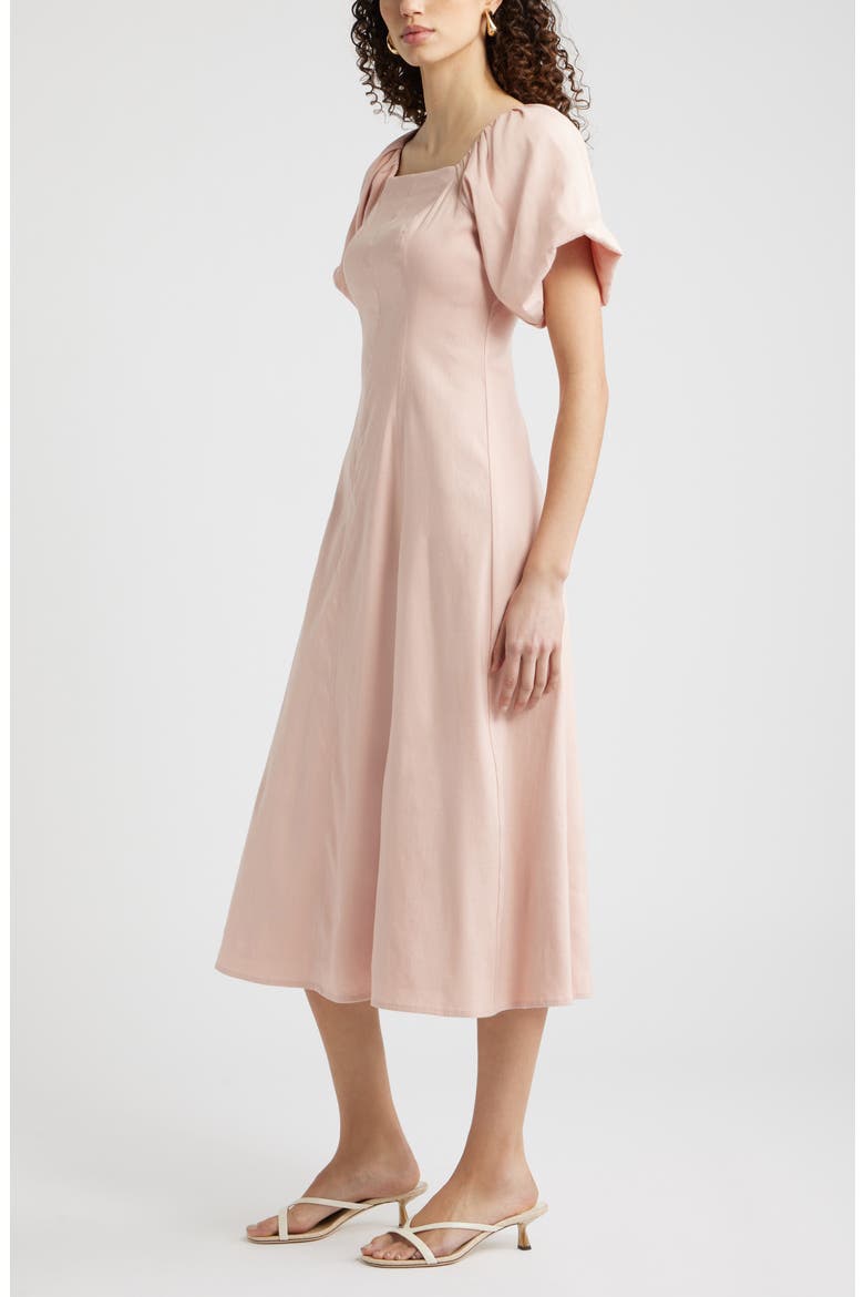 Seam Detail Linen Blend Midi Dress, Alternate, color, PINK SMOKE