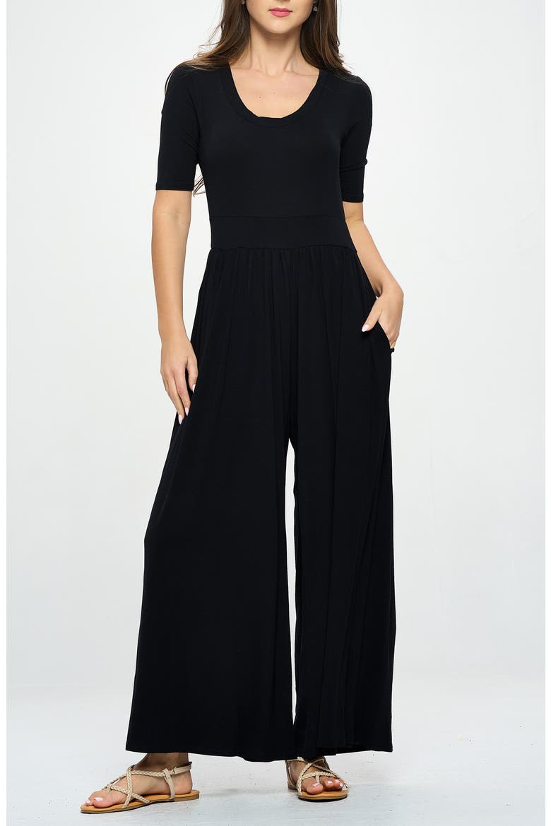 Elbow Sleeve Wide Leg Jumpsuit, Main, color, BLACK