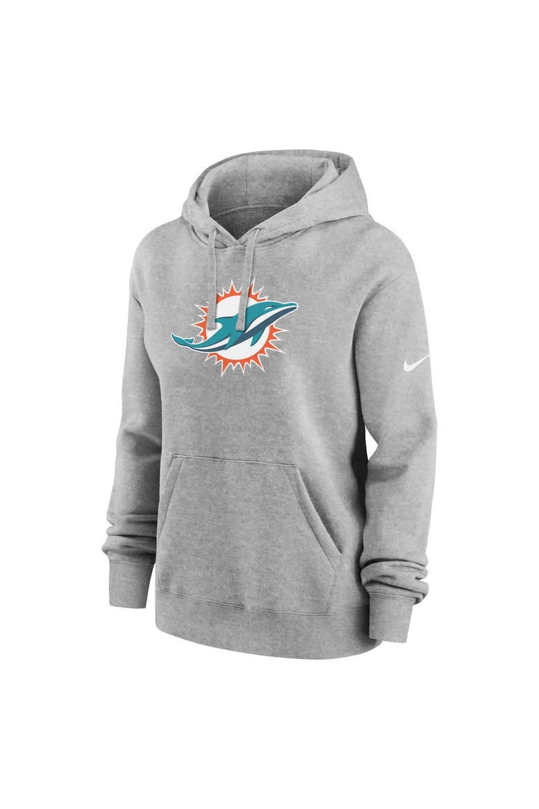 Women's Nike Heather Gray Miami Dolphins Club Fleece Pullover Hoodie, Alternate, color, Heather Gray