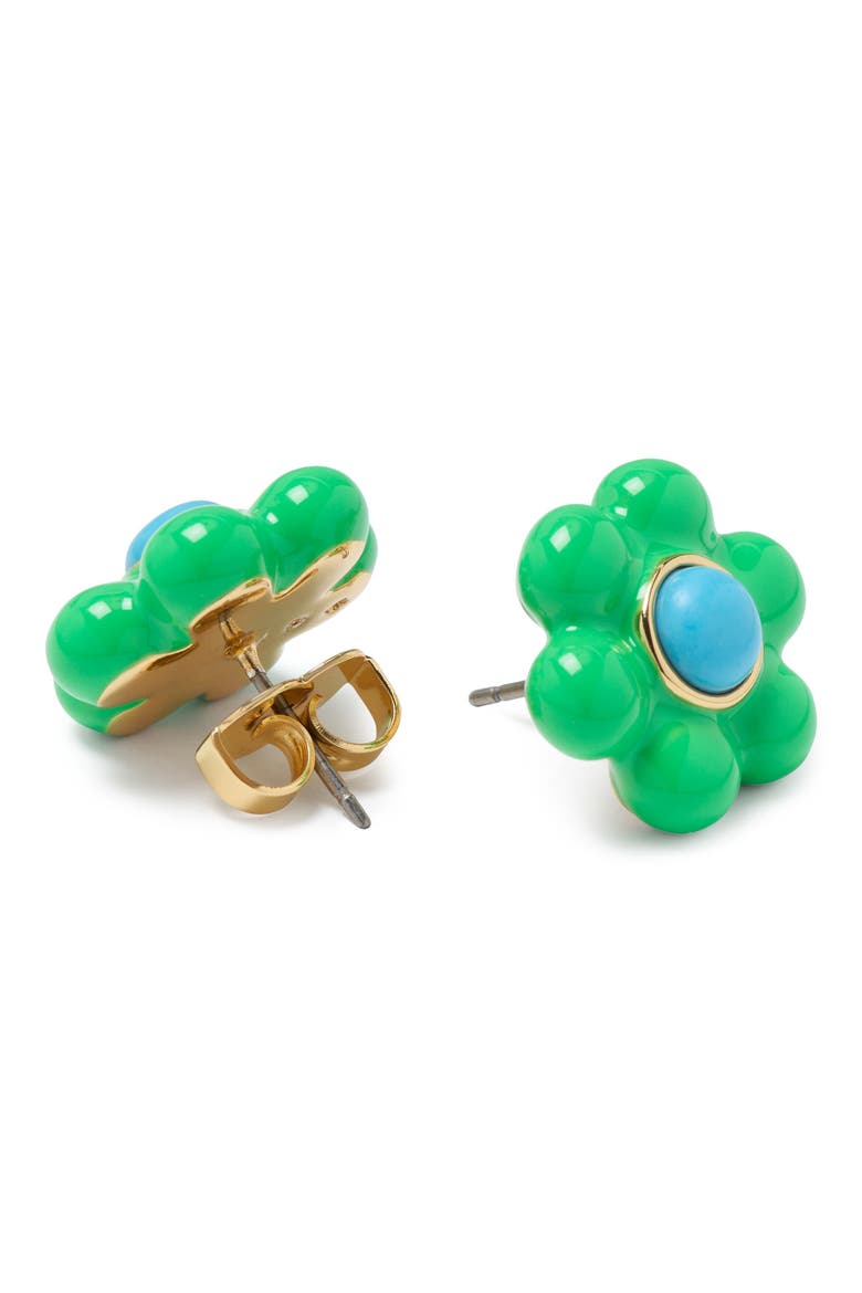 petal puff stud earrings, Alternate, color, GREEN MULTI/ GOLD