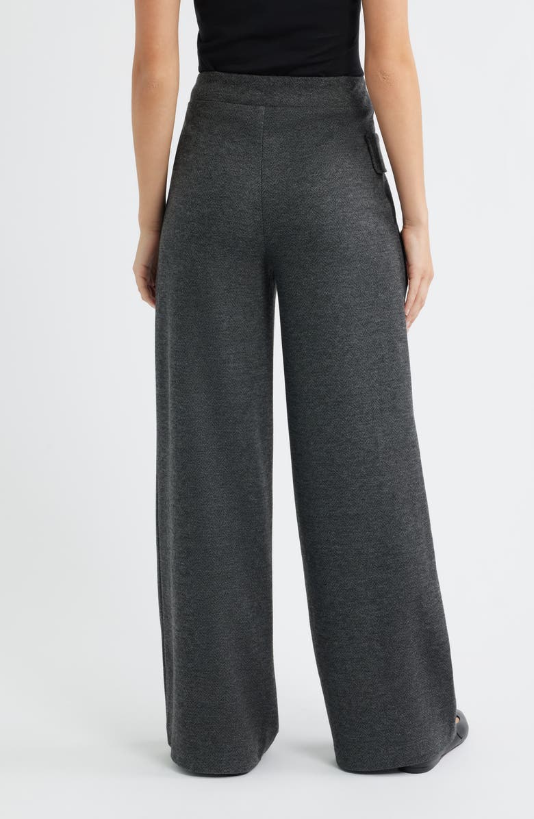 Hue Herringbone Wide Leg Pull-On Pants, Alternate, color, Grey