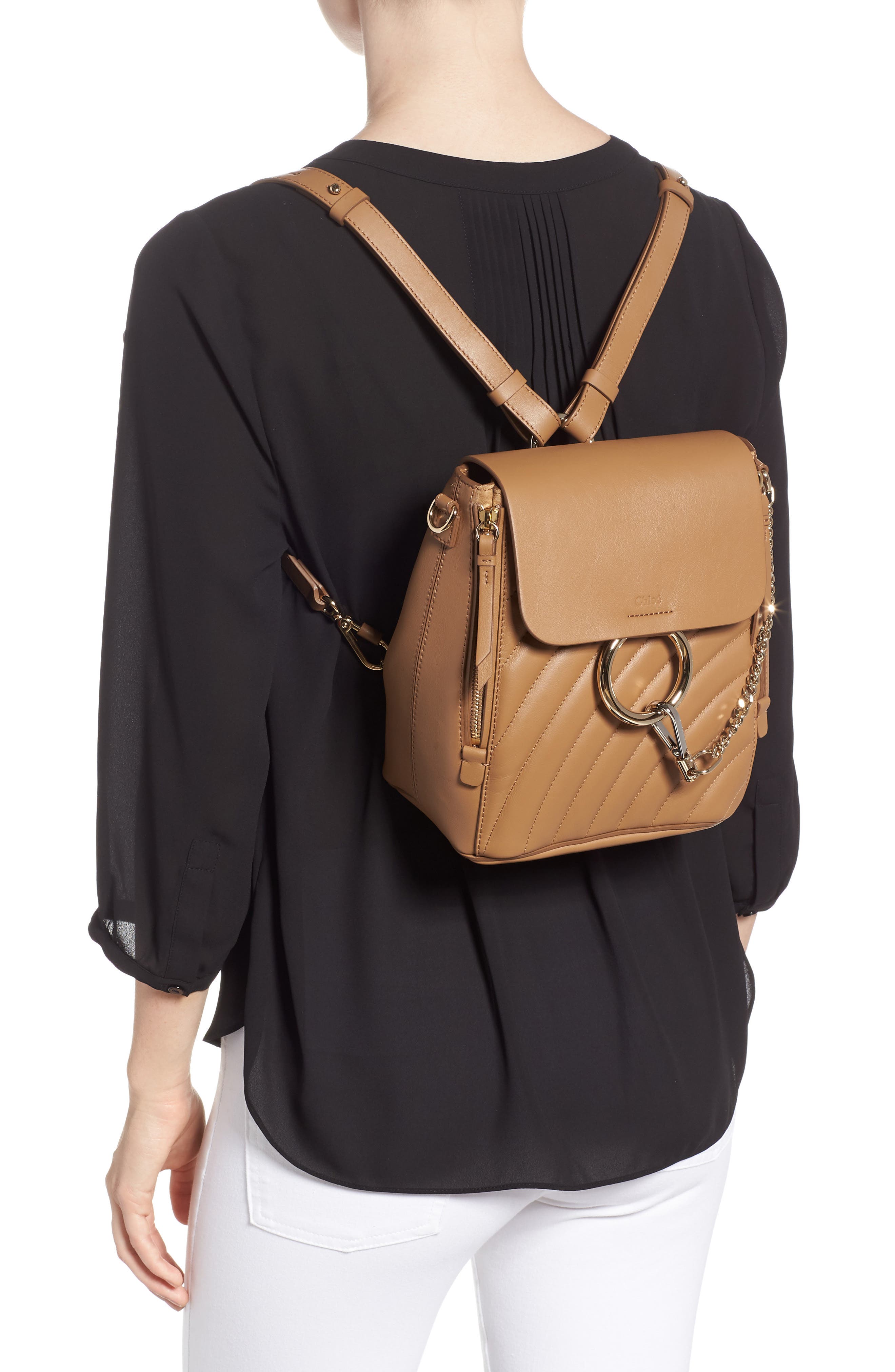 Chloé Small Faye Quilted Leather Backpack, Alternate, color, 
