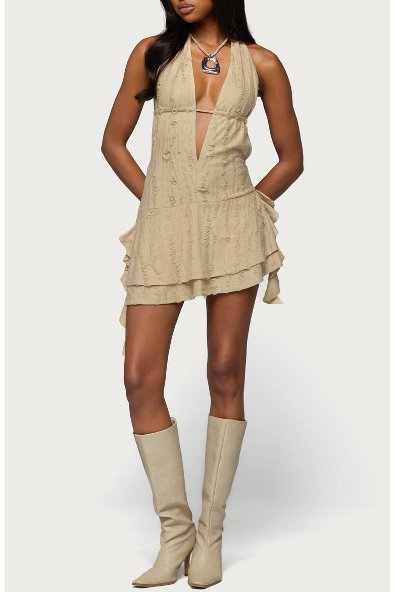 Distressed Halter Minidress, Main, color, TAN