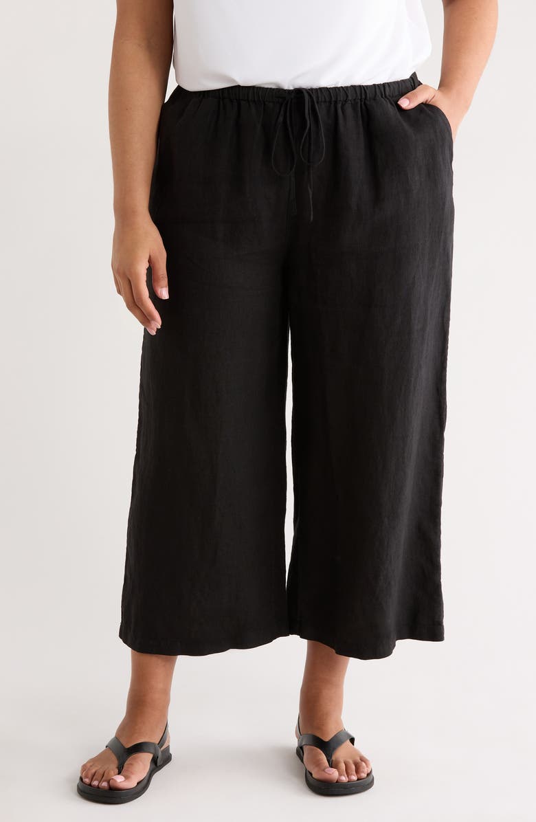 Caslon<sup>®</sup> Wide Leg Crop Linen Pants, Main, color, Black
