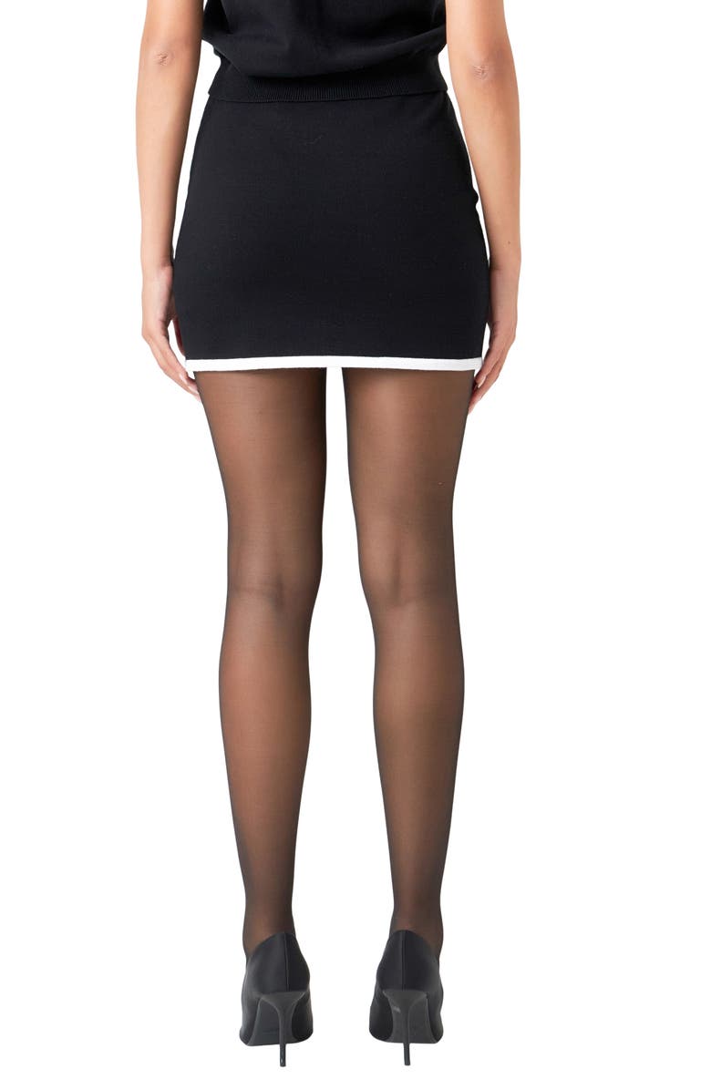 Endless Rose Jewel Button Accent Knit Miniskirt, Alternate, color, Black/White