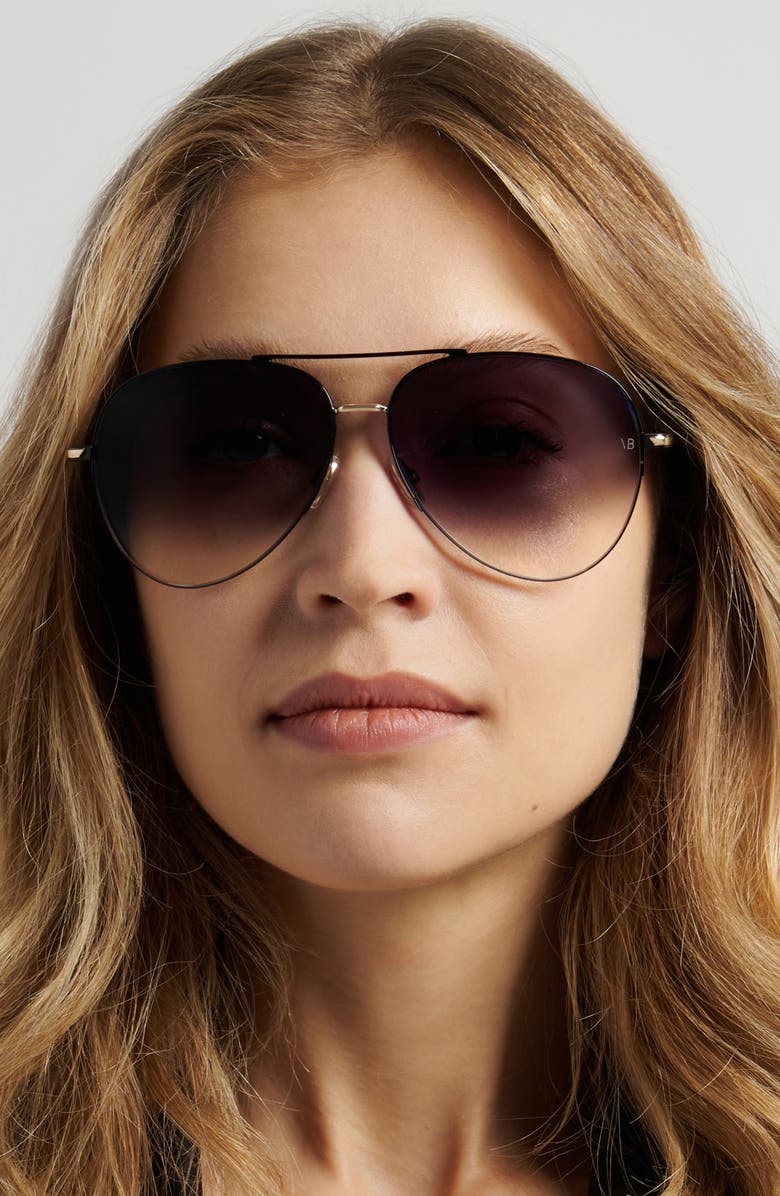 Victoria Beckham Pilot 62mm Aviator Sunglasses, Alternate, color, Black Gold/ Dark Grey Sf