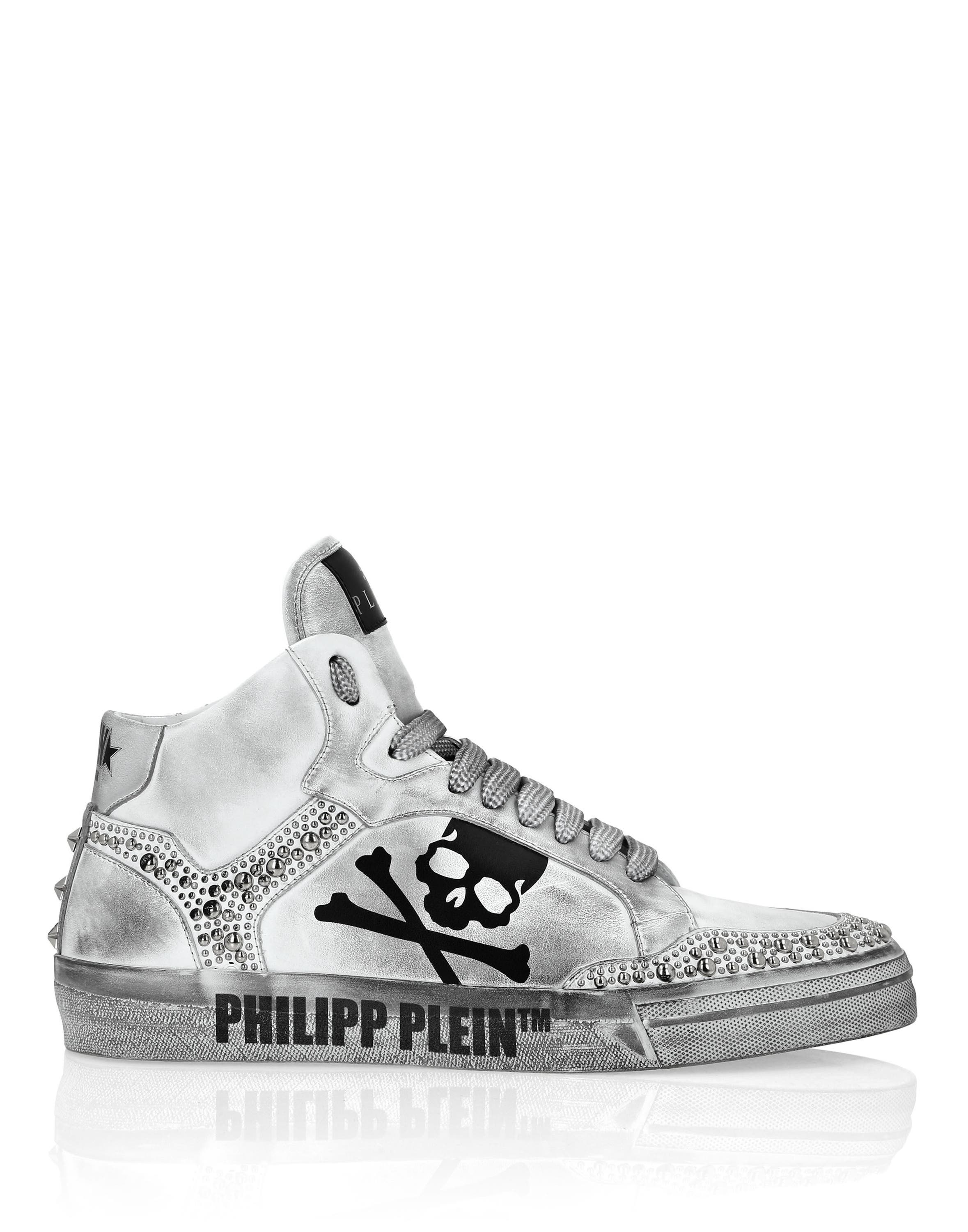 Nappa Leather Hi-Top Sneakers Studs Retrokickz Tm Unisex, Alternate, color, white/black