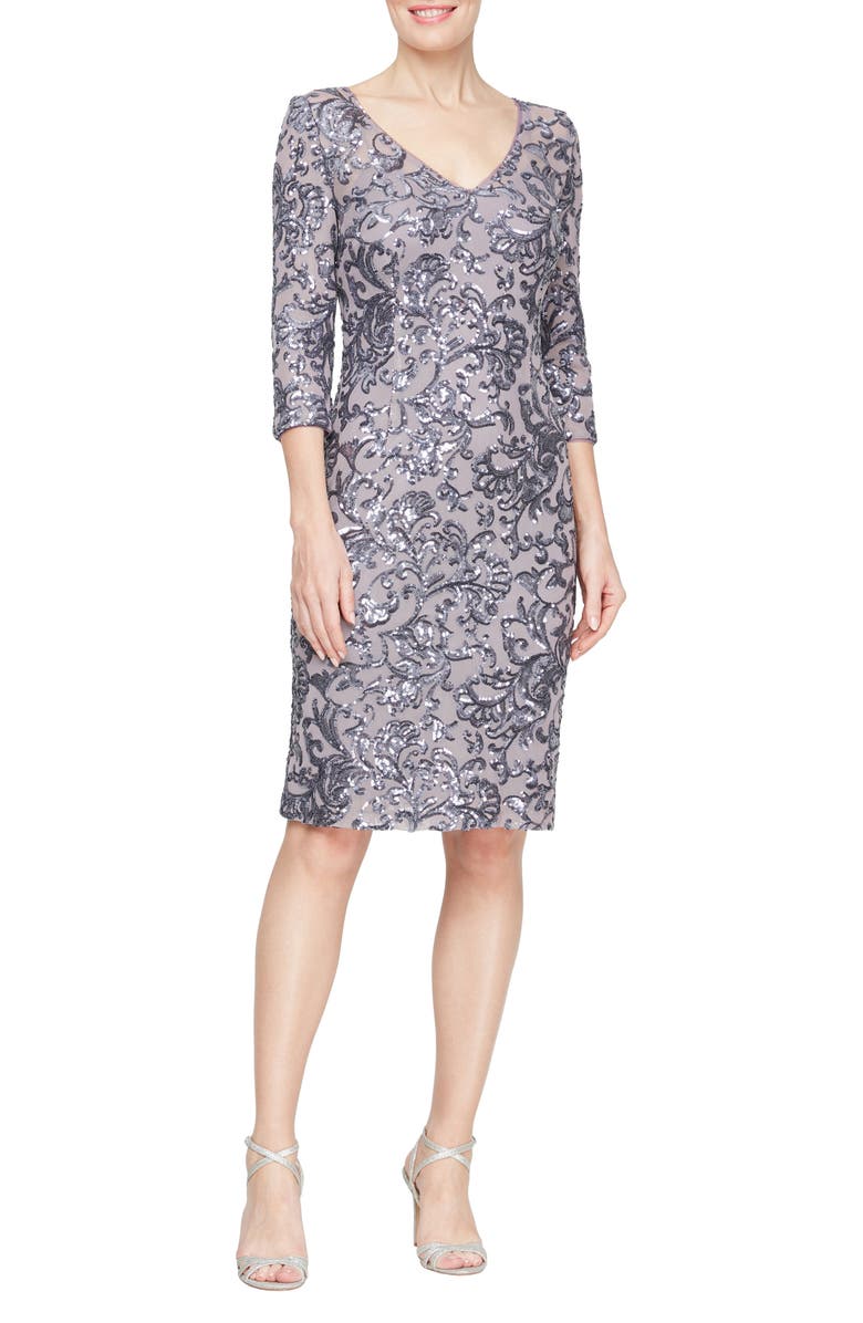 Alex Evenings Sequin Sheath Cocktail Dress, Main, color,