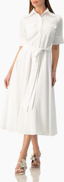 IVONNE Patch-Pocket Belted Button-Front Midi Shirt Dress