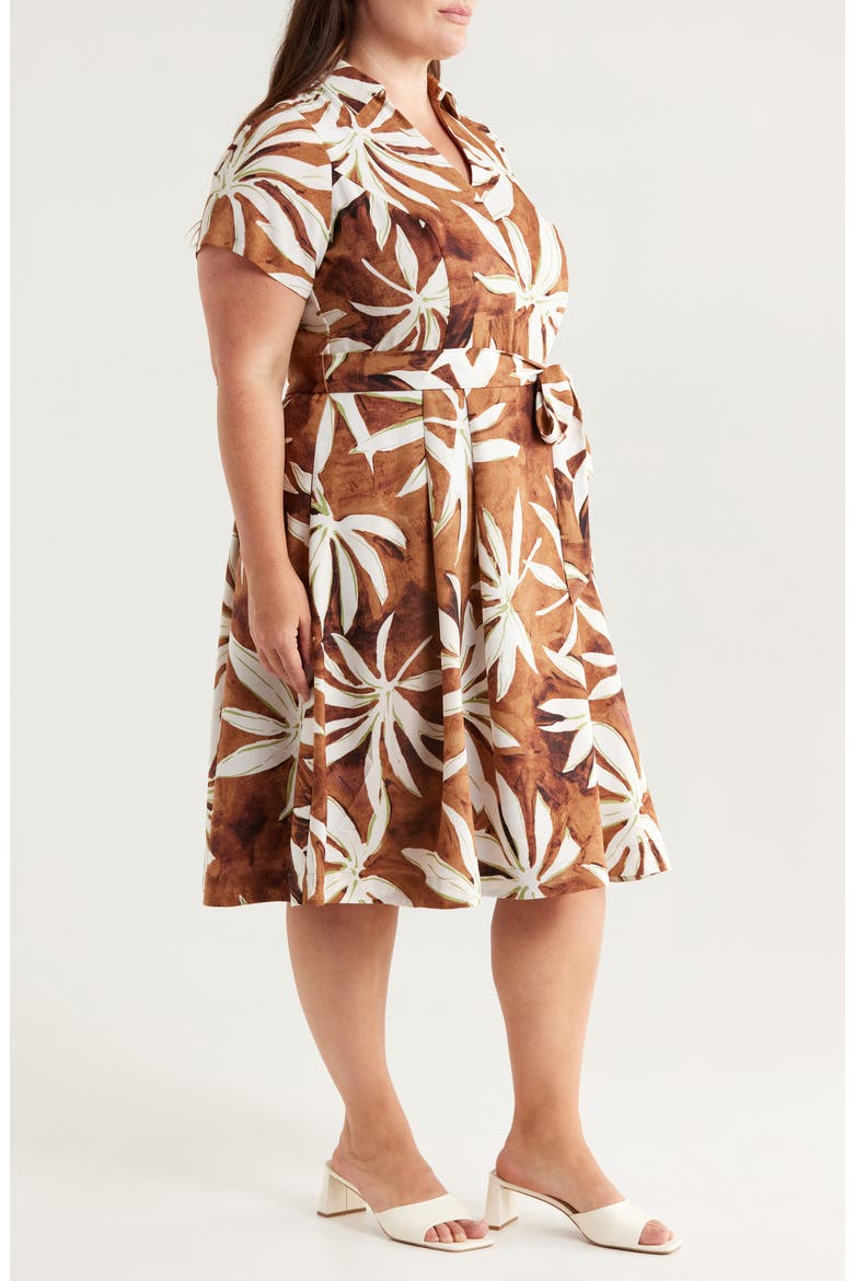 Print Tie Belt Midi Shirtdress, Alternate, color, BARK PALM