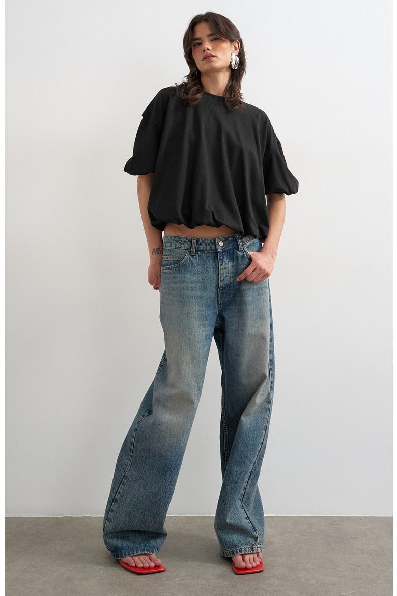 Bubble Hem Cotton T-Shirt, Alternate, color, BLACK