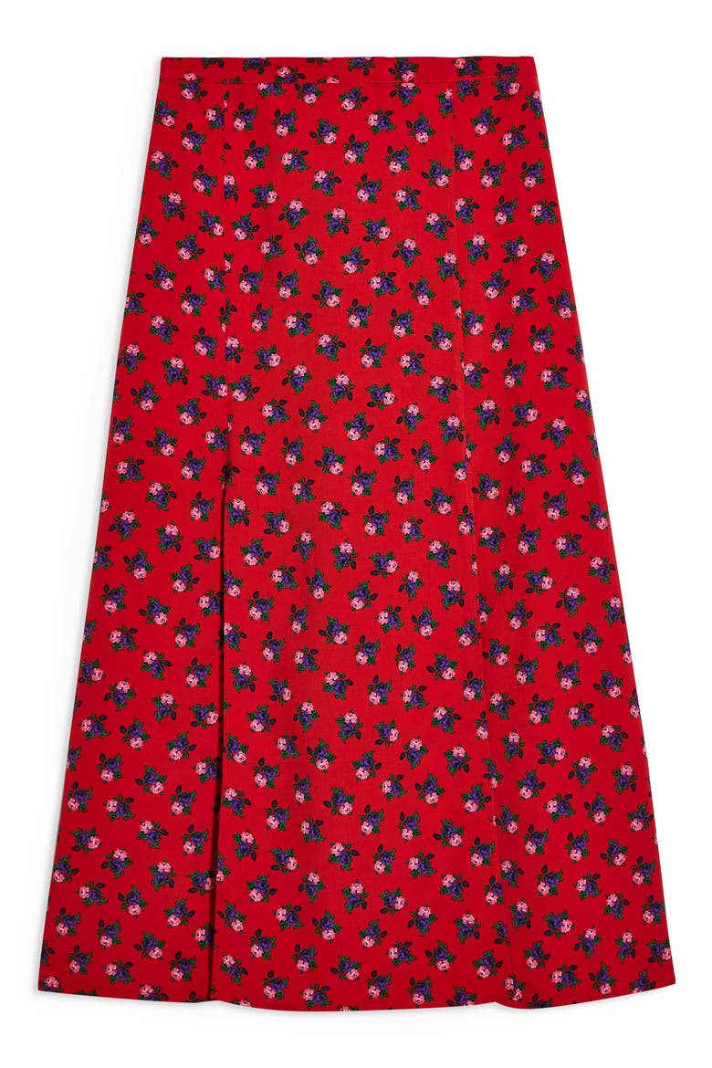 Floral Double Split Midi Skirt, Alternate, color, RED MULTI