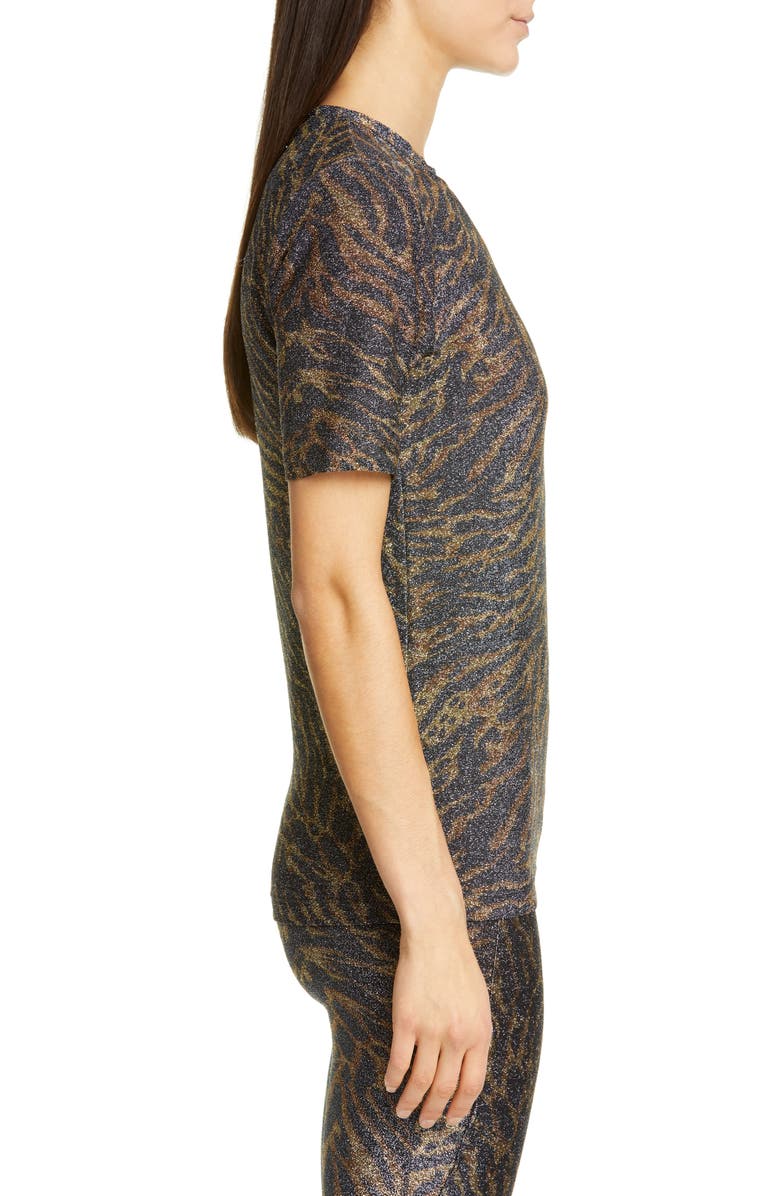 Ganni Tiger Print Metallic Jersey Tee, Alternate, color, 