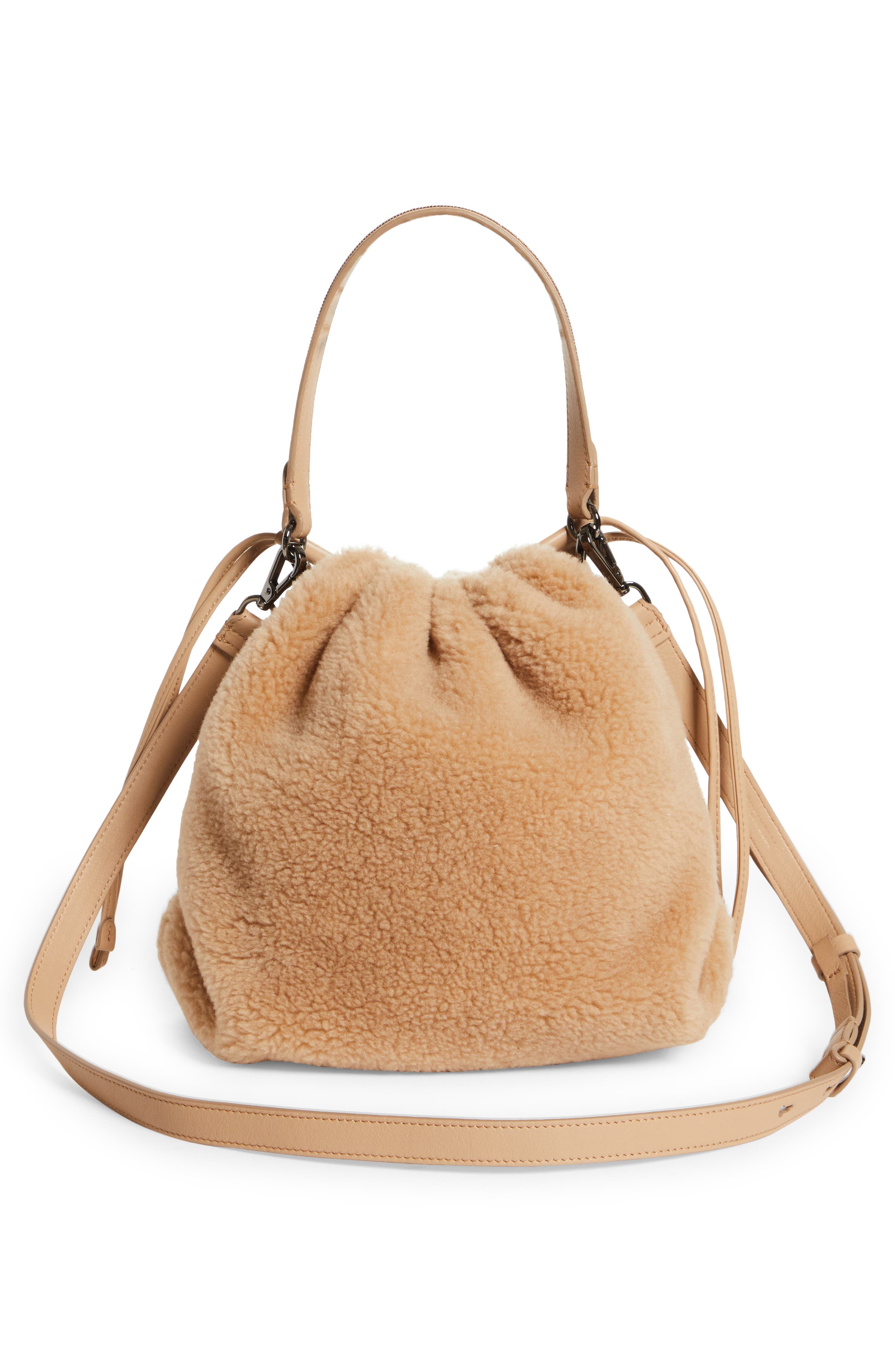 Brunello Cucinelli Genuine Shearling Bucket Bag, Alternate, color, 