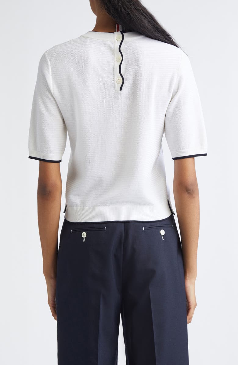 Thom Browne Tipped Textured Stitch Short Sleeve Virgin Wool Top, Alternate, color, White