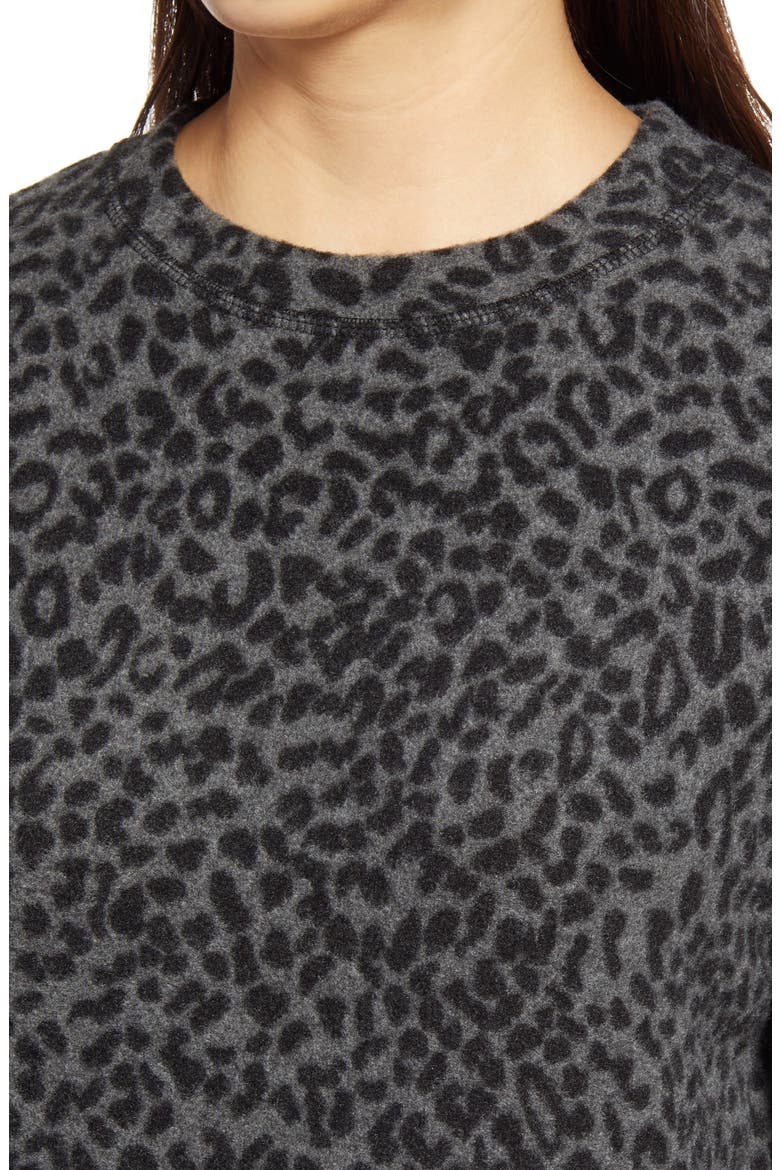Brushed Leopard Print Long Sleeve Crewneck Top, Alternate, color, GRAY/ BLACK