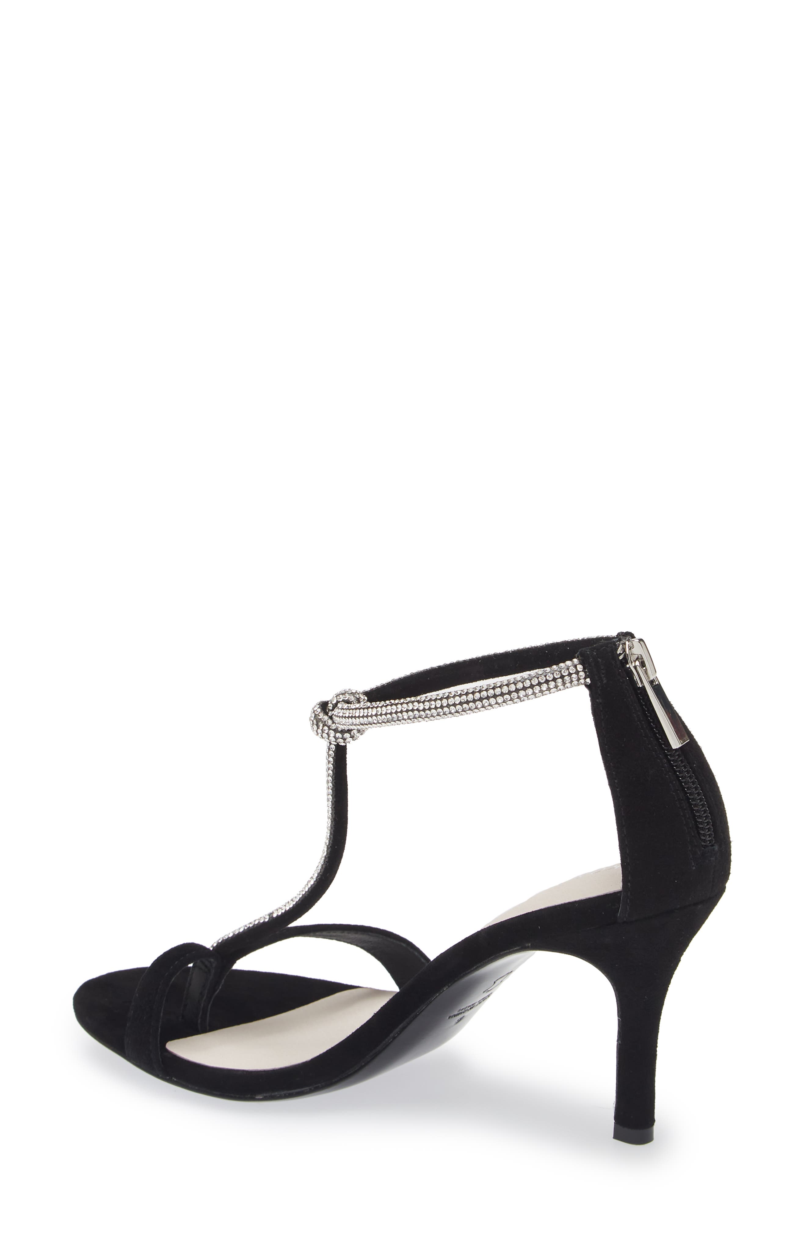 KOKO + PALENKI Odette Pavé Crystal T-Strap Sandal, Alternate, color, Black Suede