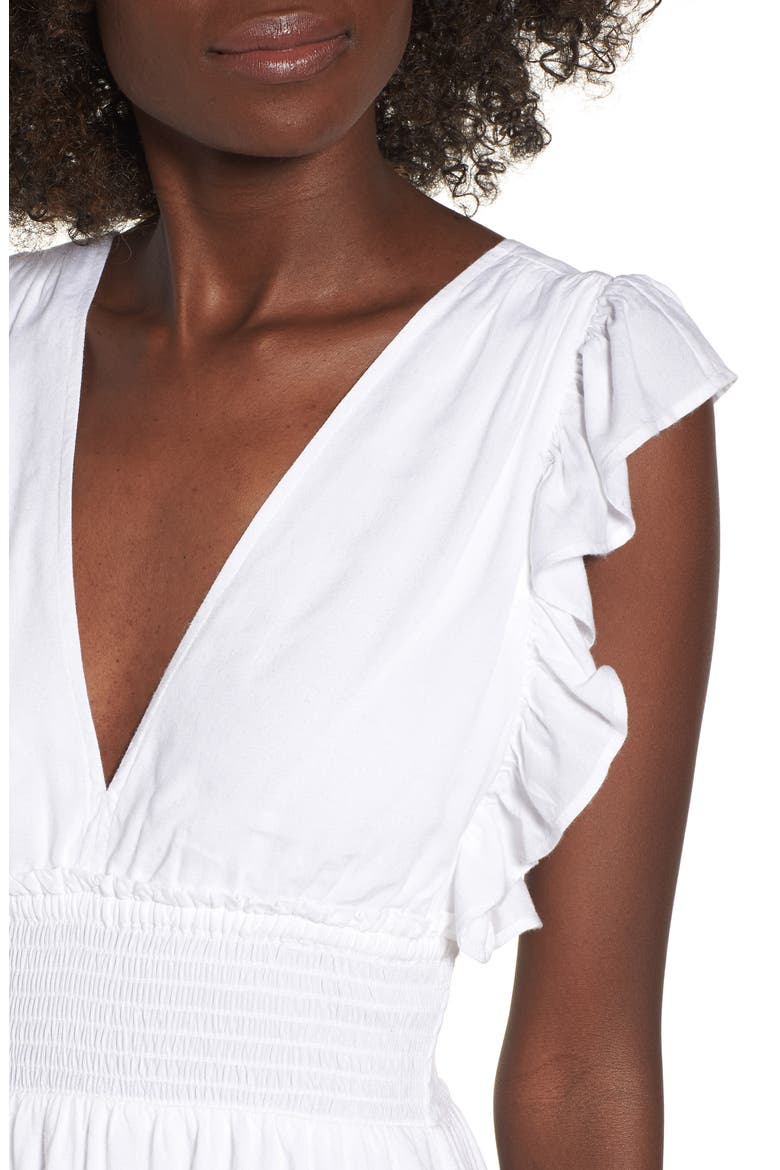 Ruffle Trim Midi Dress, Alternate, color, WHITE