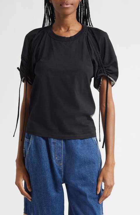 Mixed Media Puff Sleeve T-Shirt